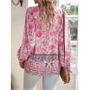 image:imageGORGLITTER Womens Boho Peasant Blouses Floral Bishop Long Sleeve Dressy Tie Front Tops 70s Babydoll Mexican Tunic ShirtPink