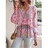 image:imageGORGLITTER Womens Boho Peasant Blouses Floral Bishop Long Sleeve Dressy Tie Front Tops 70s Babydoll Mexican Tunic ShirtPink