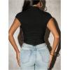 image:imageGORGLITTER Womens Cap Sleeve Ruched Asymmetrical Blouses Mock Neck Cinched Waist Fashion 2026 Summer Going Out TopsBlack