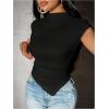 image:imageGORGLITTER Womens Cap Sleeve Ruched Asymmetrical Blouses Mock Neck Cinched Waist Fashion 2026 Summer Going Out TopsBlack