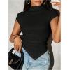image:imageGORGLITTER Womens Cap Sleeve Ruched Asymmetrical Blouses Mock Neck Cinched Waist Fashion 2026 Summer Going Out TopsBlack