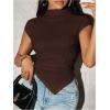 image:imageGORGLITTER Womens Cap Sleeve Ruched Asymmetrical Blouses Mock Neck Cinched Waist Fashion 2026 Summer Going Out TopsChocolate Brown