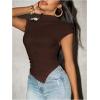 image:imageGORGLITTER Womens Cap Sleeve Ruched Asymmetrical Blouses Mock Neck Cinched Waist Fashion 2026 Summer Going Out TopsChocolate Brown