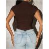 image:imageGORGLITTER Womens Cap Sleeve Ruched Asymmetrical Blouses Mock Neck Cinched Waist Fashion 2026 Summer Going Out TopsChocolate Brown