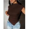 image:imageGORGLITTER Womens Cap Sleeve Ruched Asymmetrical Blouses Mock Neck Cinched Waist Fashion 2026 Summer Going Out TopsChocolate Brown