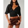 image:imageGORGLITTER Womens Cinched Drop Waist Tops Summer Y2K Bat Wing Sleeve Deep V Neck Ruched Cropped Going Out Tees TopsBlack