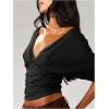 image:imageGORGLITTER Womens Cinched Drop Waist Tops Summer Y2K Bat Wing Sleeve Deep V Neck Ruched Cropped Going Out Tees TopsBlack