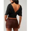 image:imageGORGLITTER Womens Cinched Drop Waist Tops Summer Y2K Bat Wing Sleeve Deep V Neck Ruched Cropped Going Out Tees TopsBlack