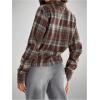 image:imageGORGLITTER Womens Cinched Waist Tops Plaid Collared V Neck Long Sleeve Shirt Fitted Checkered Causal Work BlousesBlue and Brown