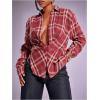 image:imageGORGLITTER Womens Cinched Waist Tops Plaid Collared V Neck Long Sleeve Shirt Fitted Checkered Causal Work BlousesBurgundy