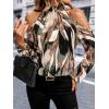 image:imageGORGLITTER Womens Cold Shoulder Long Sleeve Halter Tops Blouse Trendy Dressy Casual Fall Boho Colorful Blouses ShirtBrown Multicolor