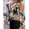 image:imageGORGLITTER Womens Cold Shoulder Long Sleeve Halter Tops Blouse Trendy Dressy Casual Fall Boho Colorful Blouses ShirtBrown Multicolor