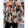 image:imageGORGLITTER Womens Cold Shoulder Long Sleeve Halter Tops Blouse Trendy Dressy Casual Fall Boho Colorful Blouses ShirtBrown Multicolor