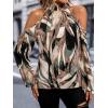 image:imageGORGLITTER Womens Cold Shoulder Long Sleeve Halter Tops Blouse Trendy Dressy Casual Fall Boho Colorful Blouses ShirtBrown Multicolor