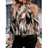 image:imageGORGLITTER Womens Cold Shoulder Long Sleeve Halter Tops Blouse Trendy Dressy Casual Fall Boho Colorful Blouses ShirtBrown Multicolor