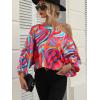 image:imageGORGLITTER Womens Colorful Off Shoulder Work Blouse Top Long Sleeve 70s Asymmetrical Neck Business Casual ShirtsMulticolor