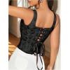 image:imageGORGLITTER Womens Floral Corset Embroidered Lace Up Square Neck Crop Tank TopBlack