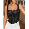 image:imageGORGLITTER Womens Floral Corset Embroidered Lace Up Square Neck Crop Tank TopBlack