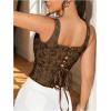 image:imageGORGLITTER Womens Floral Corset Embroidered Lace Up Square Neck Crop Tank TopCoffee Brown
