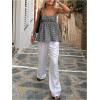 image:imageGORGLITTER Womens Gingham Babydoll Top Cute Ruffle Smocked Sleeveless Plaid Trendy Summer Peplum Shirts CamisoleBlack