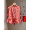 image:imageGORGLITTER Womens Gingham Peplum Tops Boho Summer Going Out Outfits Cute Bow Babydoll Tie Front Tank Tops BlousesRed