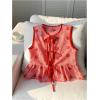 image:imageGORGLITTER Womens Gingham Peplum Tops Boho Summer Going Out Outfits Cute Bow Babydoll Tie Front Tank Tops BlousesRed