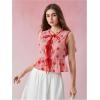 image:imageGORGLITTER Womens Gingham Peplum Tops Boho Summer Going Out Outfits Cute Bow Babydoll Tie Front Tank Tops BlousesRed and White