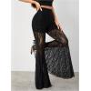 image:imageGORGLITTER Womens Lace Bell Bottom Pants Mesh Flare Leg High Waisted Sheer Sexy Gothic Leggings TrousersBlack Mesh