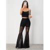 image:imageGORGLITTER Womens Lace Bell Bottom Pants Mesh Flare Leg High Waisted Sheer Sexy Gothic Leggings TrousersBlack Mesh