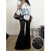 image:imageGORGLITTER Womens Lace Mesh Bell Bottom Rave Pants High Waisted Sexy Sheer Gothic Flared Leggings TrousersBlack