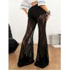 image:imageGORGLITTER Womens Lace Mesh Bell Bottom Rave Pants High Waisted Sexy Sheer Gothic Flared Leggings TrousersBlack