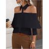 image:imageGORGLITTER Womens Off The Shoulder Blouse Collared Ruffle 34 Sleeve Button Down Dressy Business Casual Flowy ShirtBlack