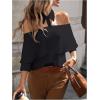 image:imageGORGLITTER Womens Off The Shoulder Blouse Collared Ruffle 34 Sleeve Button Down Dressy Business Casual Flowy ShirtBlack
