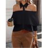 image:imageGORGLITTER Womens Off The Shoulder Blouse Collared Ruffle 34 Sleeve Button Down Dressy Business Casual Flowy ShirtBlack