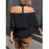image:imageGORGLITTER Womens Off The Shoulder Blouse Collared Ruffle 34 Sleeve Button Down Dressy Business Casual Flowy ShirtBlack