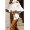 image:imageGORGLITTER Womens Off The Shoulder Blouse Collared Ruffle 34 Sleeve Button Down Dressy Business Casual Flowy ShirtWhite