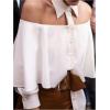 image:imageGORGLITTER Womens Off The Shoulder Blouse Collared Ruffle 34 Sleeve Button Down Dressy Business Casual Flowy ShirtWhite