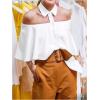 image:imageGORGLITTER Womens Off The Shoulder Blouse Collared Ruffle 34 Sleeve Button Down Dressy Business Casual Flowy ShirtWhite