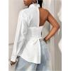 image:imageGORGLITTER Womens One Shoulder Dressy Blouses Long Sleeve Collared Asymmetrical Cropped Shirt Top Fall TrendyWhite