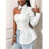 image:imageGORGLITTER Womens One Shoulder Dressy Blouses Long Sleeve Collared Asymmetrical Cropped Shirt Top Fall TrendyWhite