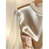 image:imageGORGLITTER Womens Pearl Satin Top Silk Chiffon Flounce Long Sleeve Dressy Business Casual Blouse Office Work Shirts Champagne XLarge