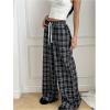 image:imageGORGLITTER Womens Plaid Checkered Wide Leg Pants Gingham Drawstring Elastic Waist Pajama Lounge Trousers with PocketsBlack and White