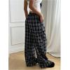 image:imageGORGLITTER Womens Plaid Checkered Wide Leg Pants Gingham Drawstring Elastic Waist Pajama Lounge Trousers with PocketsBlack and White
