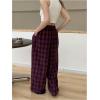 image:imageGORGLITTER Womens Plaid Checkered Wide Leg Pants Gingham Drawstring Elastic Waist Pajama Lounge Trousers with PocketsBlue and Red