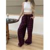 image:imageGORGLITTER Womens Plaid Checkered Wide Leg Pants Gingham Drawstring Elastic Waist Pajama Lounge Trousers with PocketsBlue and Red