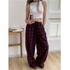 image:imageGORGLITTER Womens Plaid Checkered Wide Leg Pants Gingham Drawstring Elastic Waist Pajama Lounge Trousers with PocketsBlue and Red