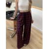 image:imageGORGLITTER Womens Plaid Checkered Wide Leg Pants Gingham Drawstring Elastic Waist Pajama Lounge Trousers with PocketsBlue and Red