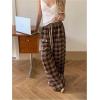 image:imageGORGLITTER Womens Plaid Checkered Wide Leg Pants Gingham Drawstring Elastic Waist Pajama Lounge Trousers with PocketsBrown