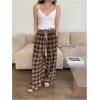 image:imageGORGLITTER Womens Plaid Checkered Wide Leg Pants Gingham Drawstring Elastic Waist Pajama Lounge Trousers with PocketsBrown