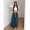 image:imageGORGLITTER Womens Plaid Checkered Wide Leg Pants Gingham Drawstring Elastic Waist Pajama Lounge Trousers with PocketsGreen